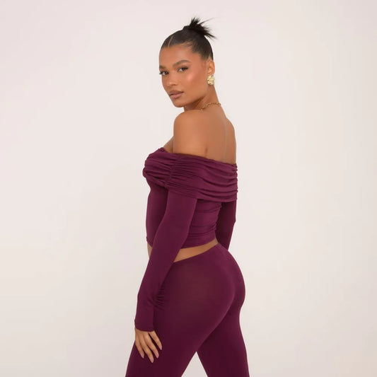 Bardot Twist Detail Top In Plum