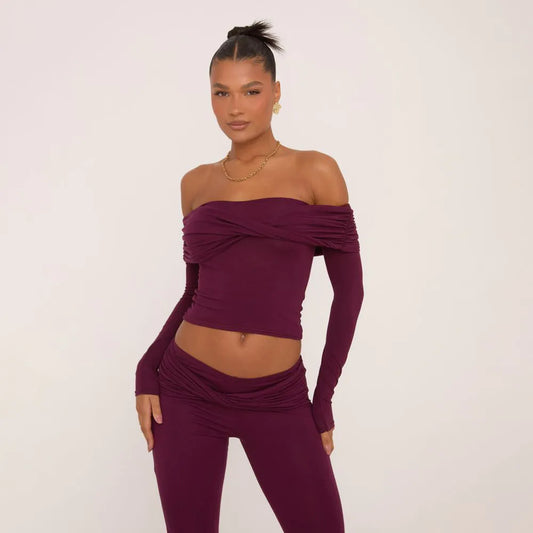 Bardot Twist Detail Top In Plum