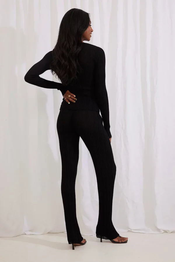 Ribbed Knitted Trousers Black