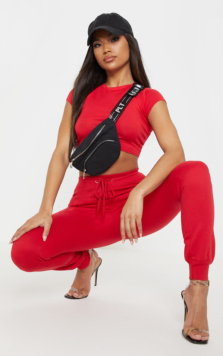 Basic Red Short Sleeve Crop T Shirt