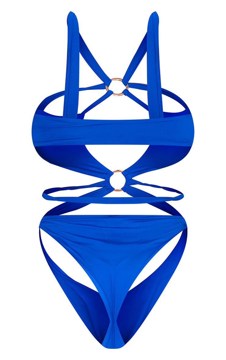 Blue Multi Cut Out O Ring Detail Swimsuit