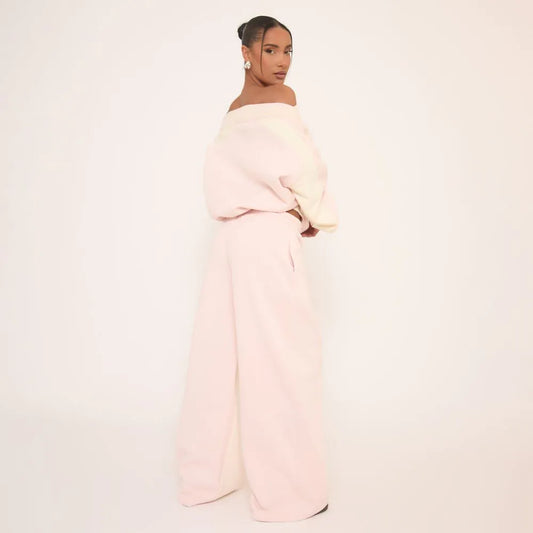 Oversized Tie Waist Contrast Stripe Wide Leg Joggers In Pink