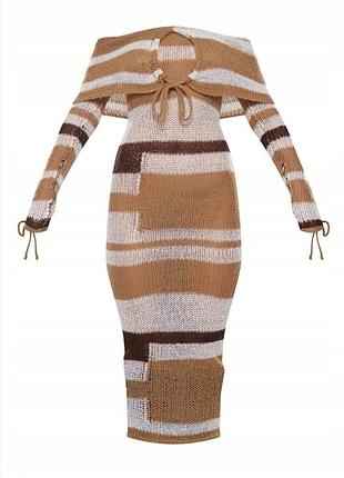 Plt - Brown tonal soft knit foldover tie detail