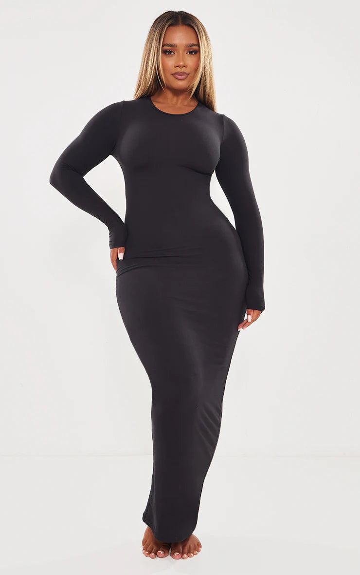 Shape Black Sculpted Long Sleeve Maxi Dress