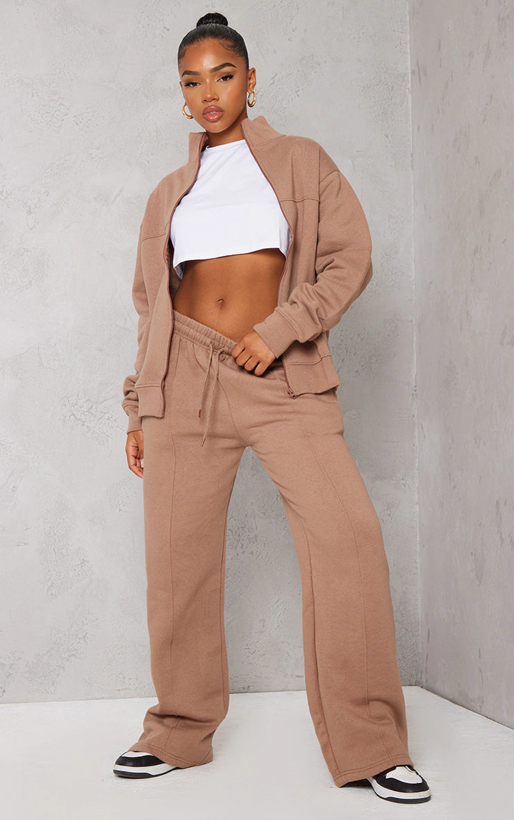 MOCHA SEAM DETAIL ZIP TRACK TOP