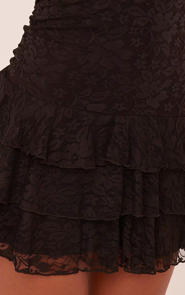 Ego - bandeau froll hem mini dress in black lace