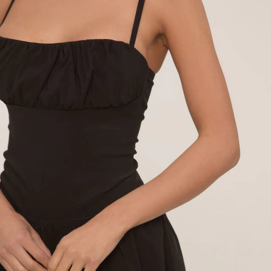 Ruched Bust Strappy Bodysuit In Black