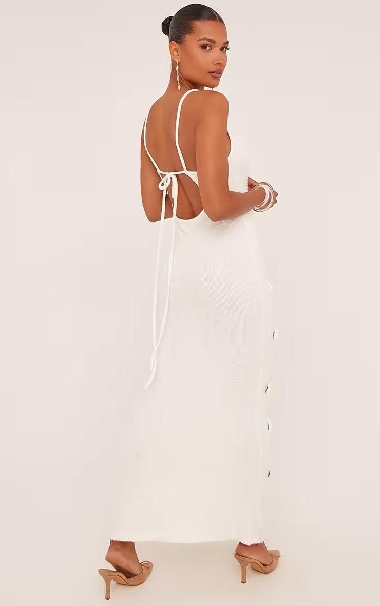 Ego - strappy v neck 3d flower detail maxi dress in cream