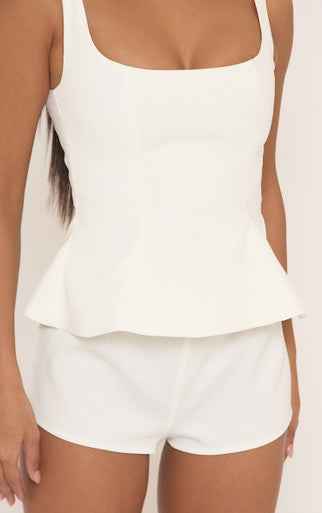 Ego - Square Neck Peplum Micro Playsuit In White
