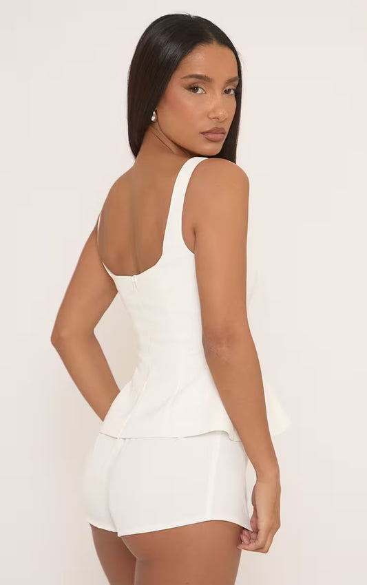 Ego - Square Neck Peplum Micro Playsuit In White