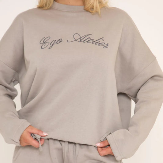 Tie Cuff Ego Atelier Graphic Oversized Sweatshirt In Grey