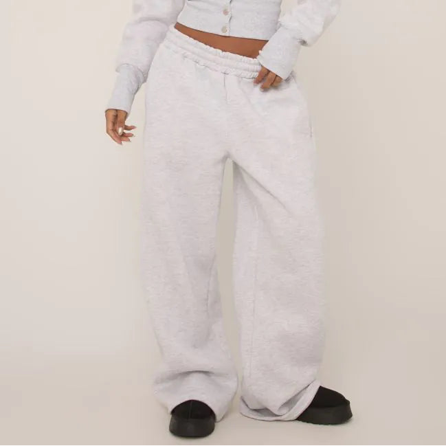 Elasticated Waist Wide Leg Joggers In Grey Marl