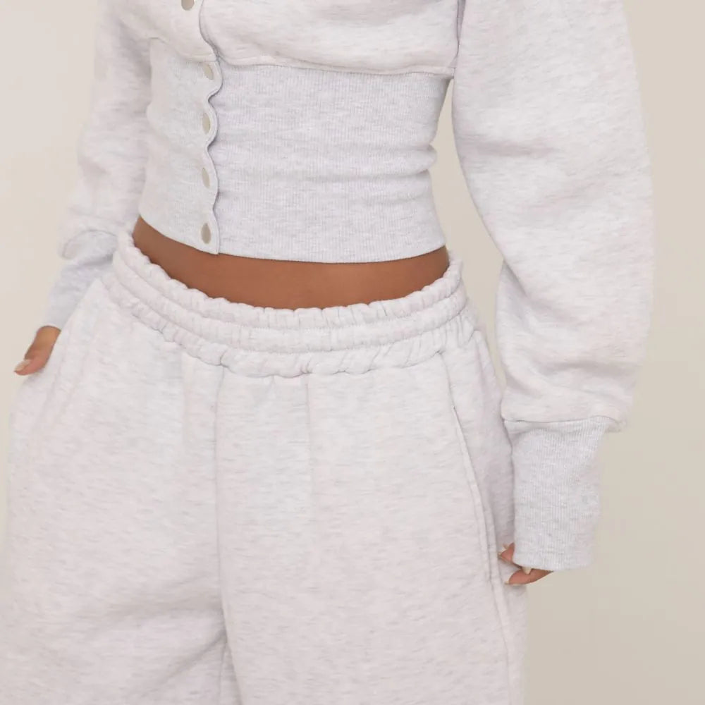 Elasticated Waist Wide Leg Joggers In Grey Marl