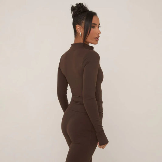 Long Sleeve Zip Through 'Ego Sport' Graphic Sculpt Jacket In Chocolate