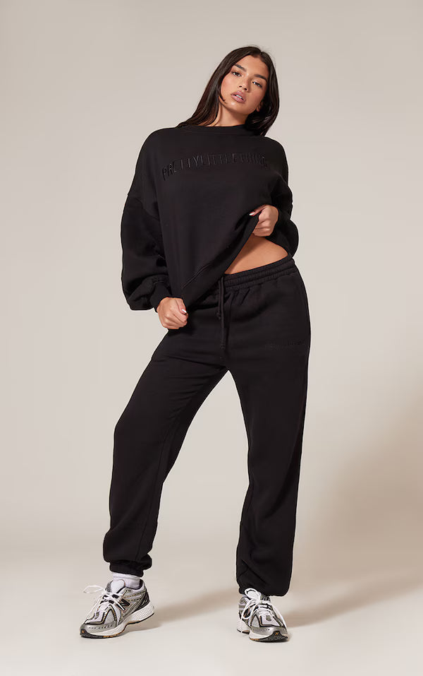 Black Oversized Embroidered Cuffed Sweatpants