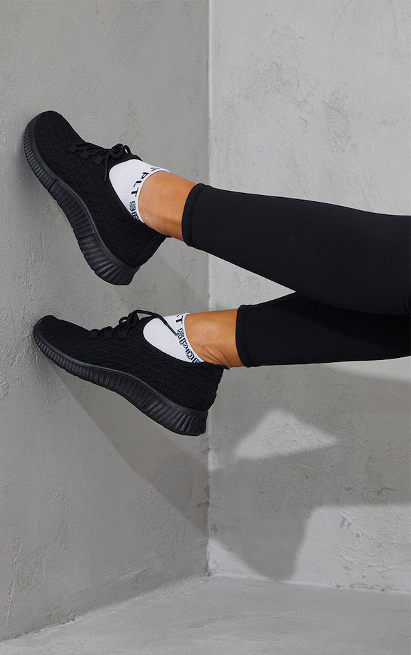 Plt - Black Knitted Lace Up Sports Trainers