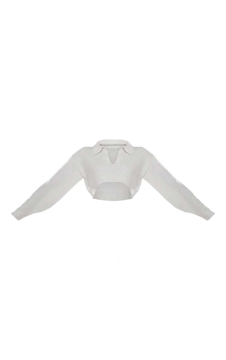 WHITE COLLARED CROP KNIT JUMPER