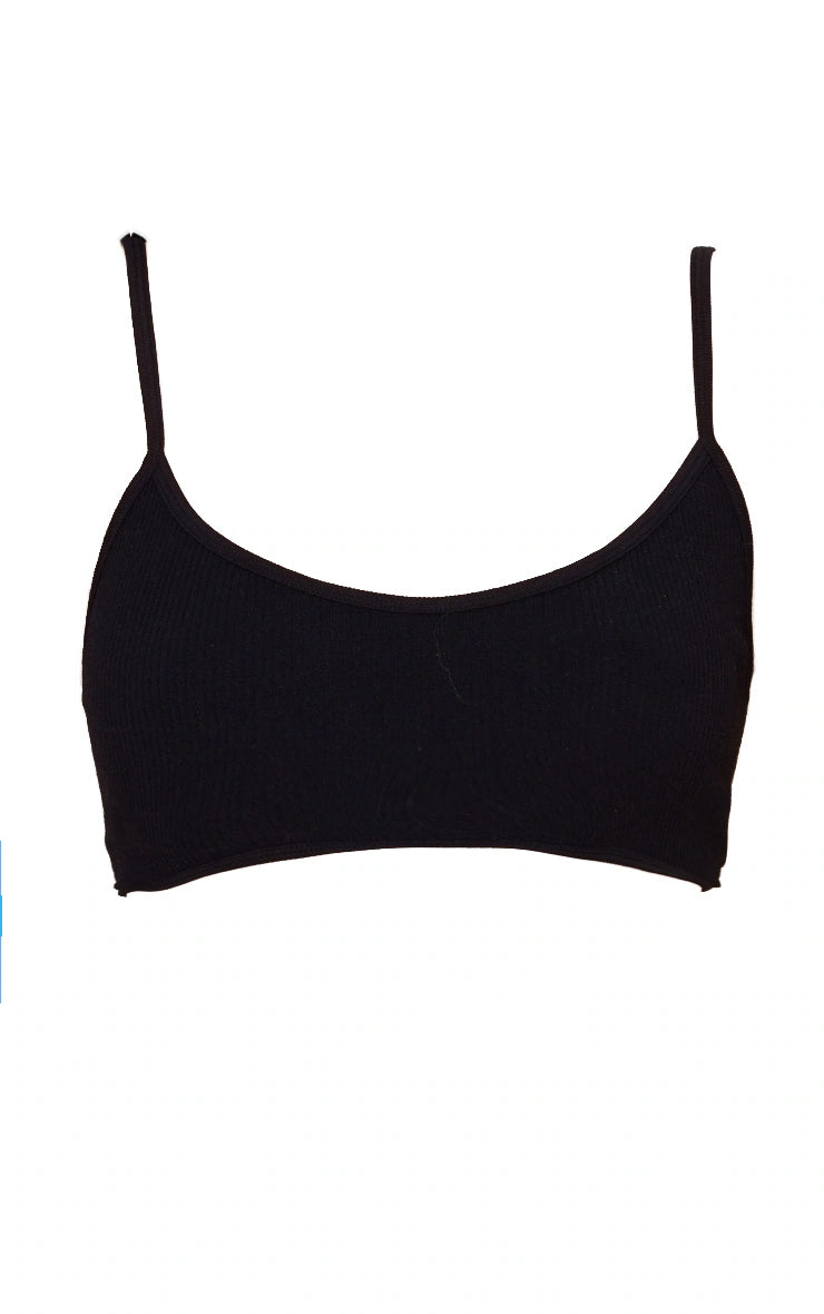 Black Structured Contour Ribbed Strappy Bralet