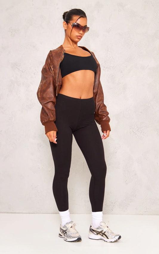 Basic Black Cotton Blend Jersey High Waisted Leggings