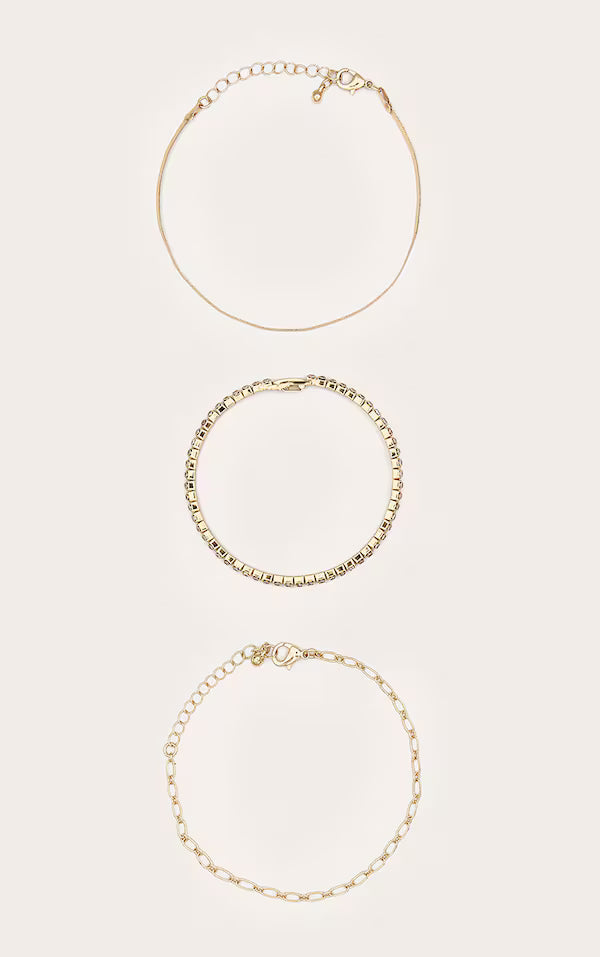 Gold Diamante Bangle & Chain MultiPack Bracelet
