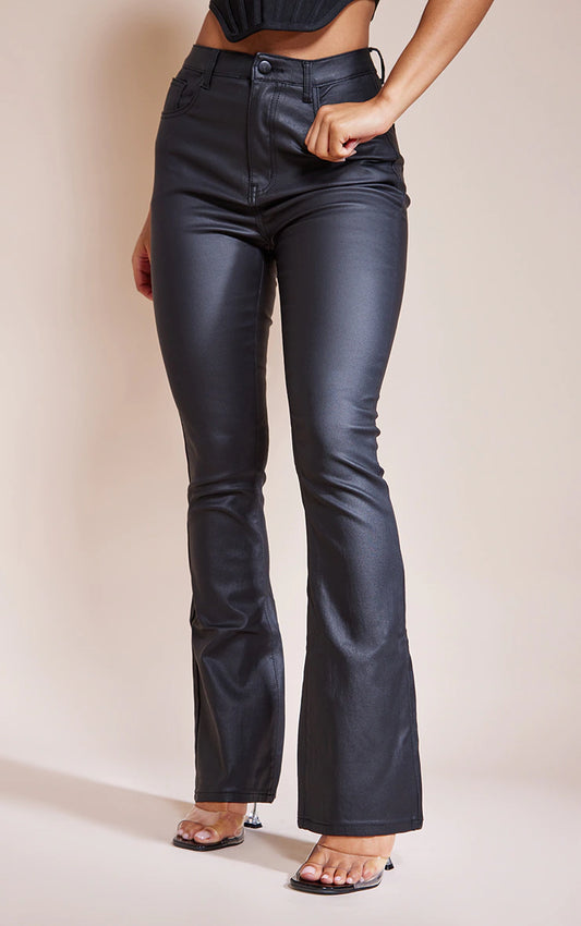 Black Coated Denim Flares