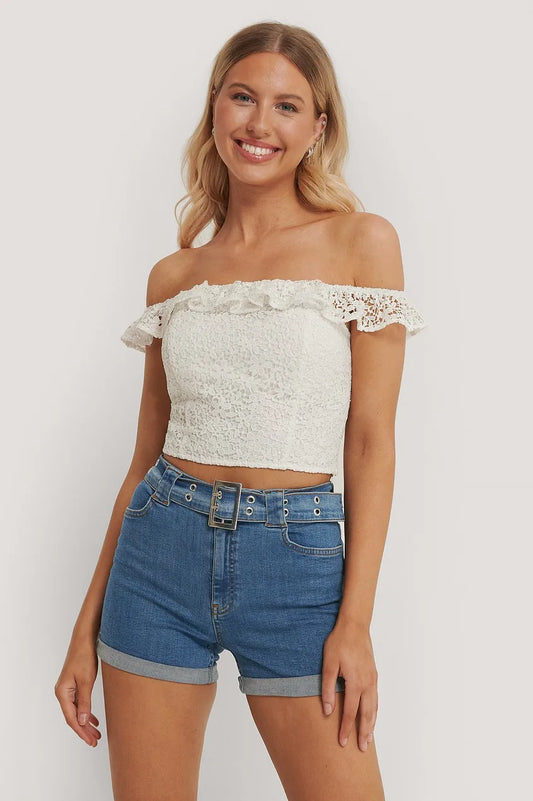 Off Shoulder Lace Top White