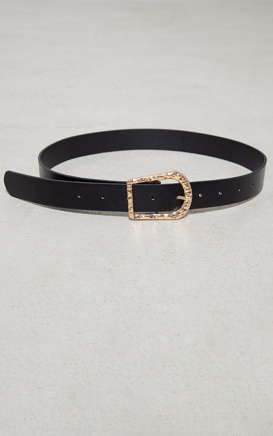 Black Hammered Rounded Buckle Belt