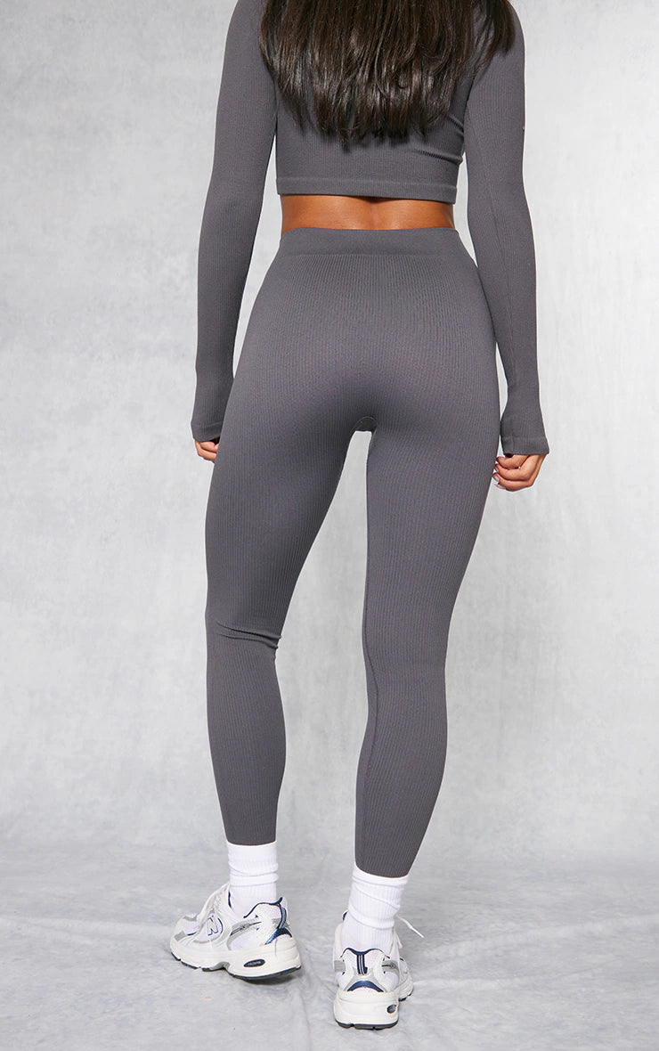 CHARCOAL STRUCTURED CONTOUR RIBBED LEGGINGS