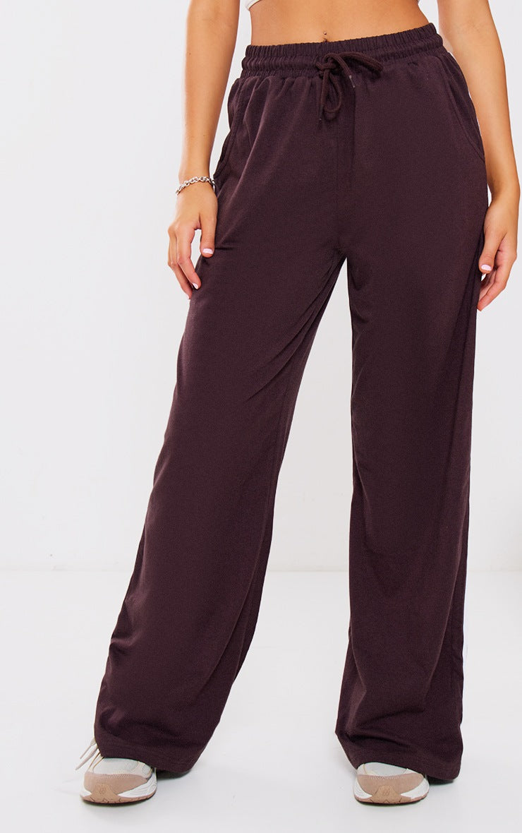 Chocolate Cotton Side Stripe Wide Leg Joggers