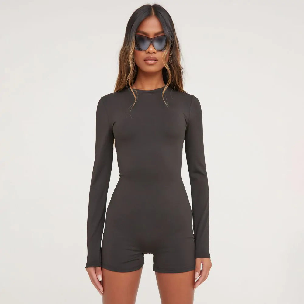 Long Sleeve Super Stretch Unitard In Black