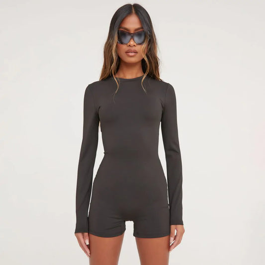 Long Sleeve Super Stretch Unitard In Black