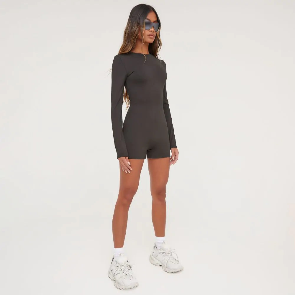 Long Sleeve Super Stretch Unitard In Black