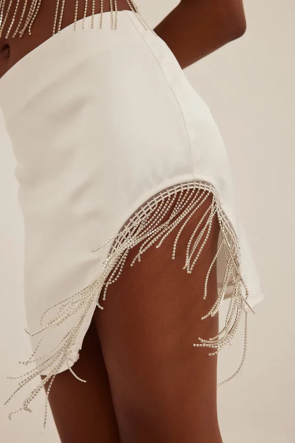 Fringed Mini Rhinestone Skirt