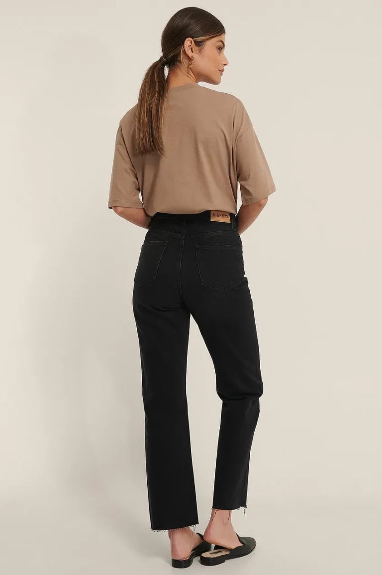 Organic Straight High Waist Raw Hem Jeans