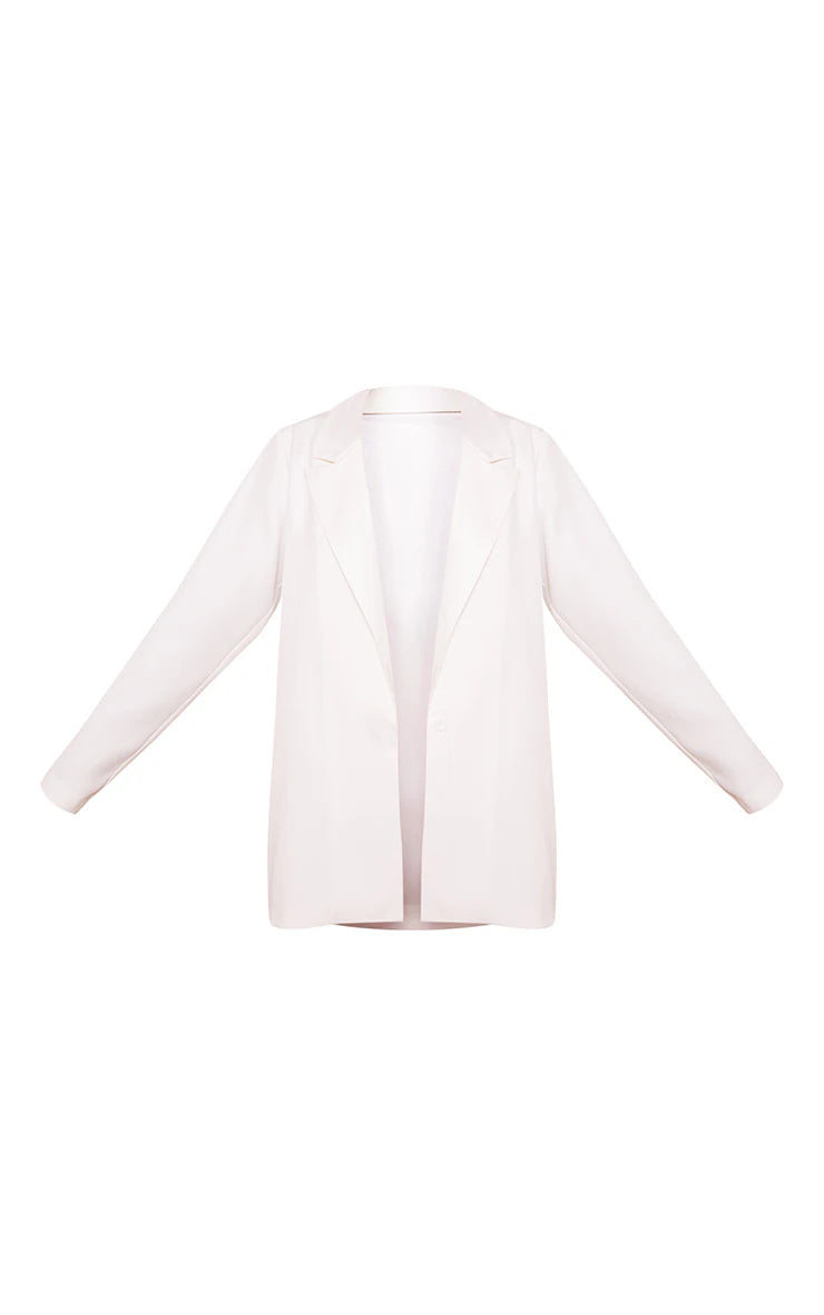 White Woven Oversized Suit Jacket