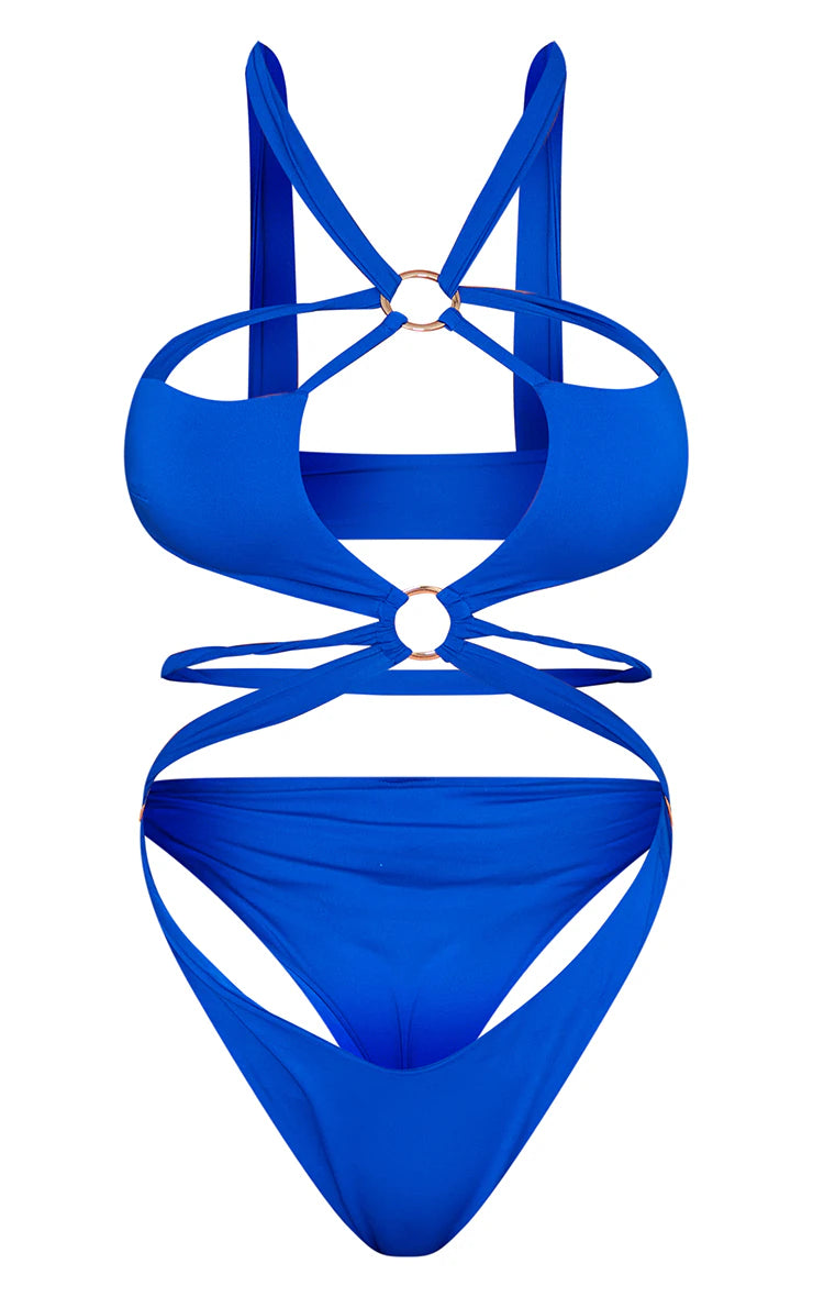 Blue Multi Cut Out O Ring Detail Swimsuit