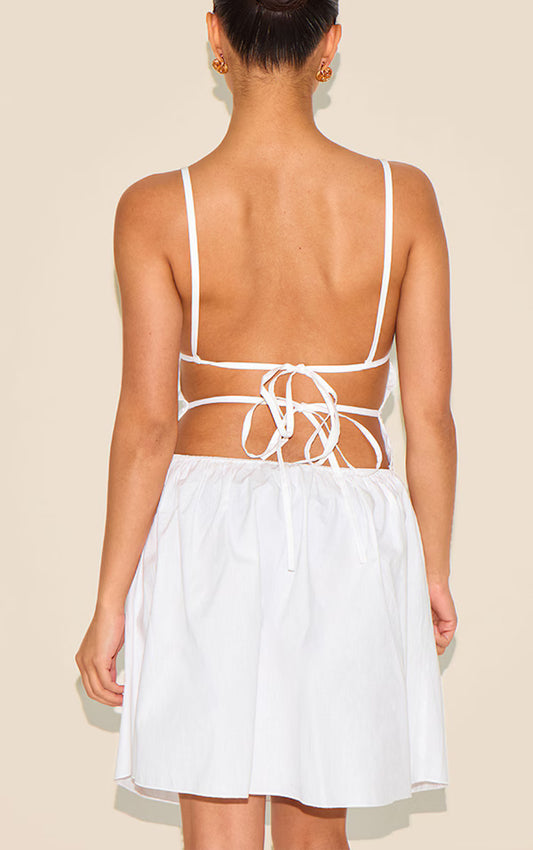 Petite White Woven Halterneck Mini Dress
