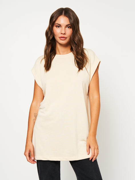 Oversized sleeveless top beige