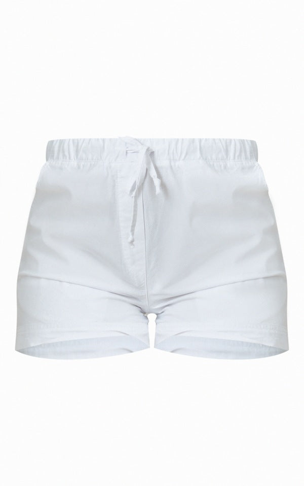 White Woven Twill Oversized Shorts