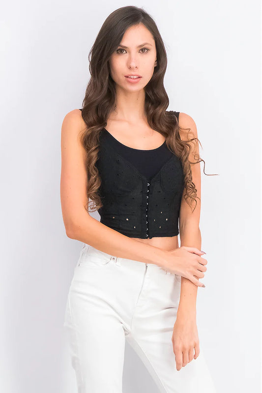 V-neckline Sleeveless Textured Crop Top