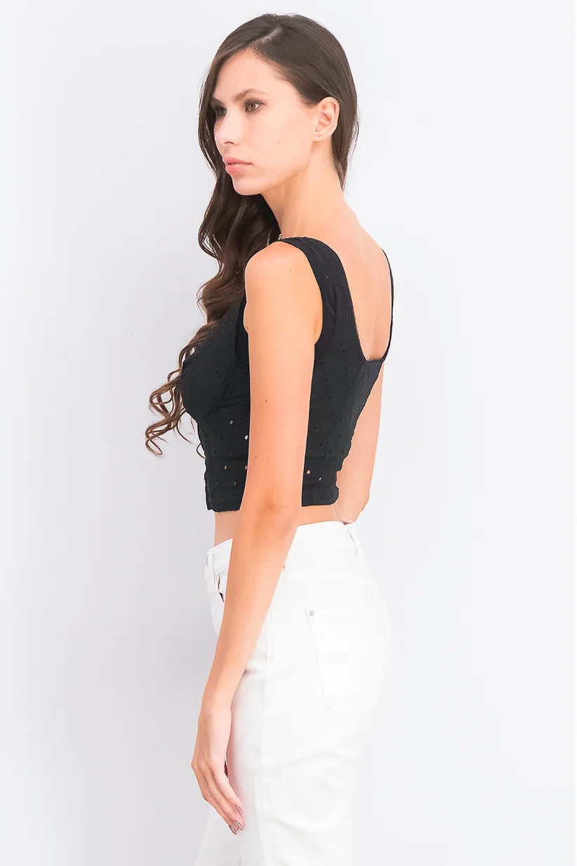 V-neckline Sleeveless Textured Crop Top