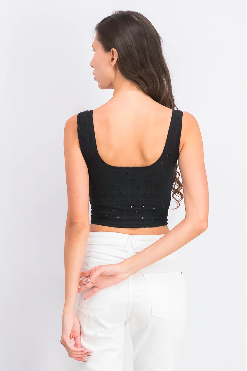 V-neckline Sleeveless Textured Crop Top