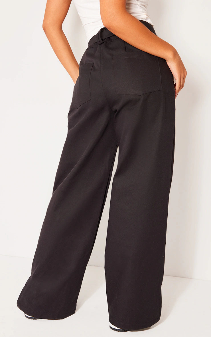 PETITE BLACK BUCKLE FRONT CARGO PANTS