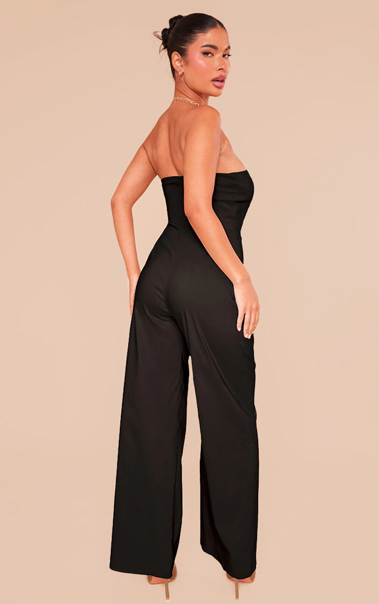 Petite Black Bandeau Wide Leg Jumpsuit