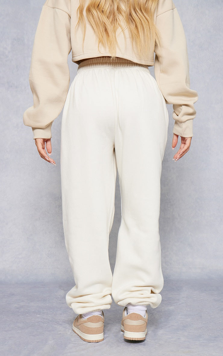 Cream Pintuck Detail Oversized Sweatpants