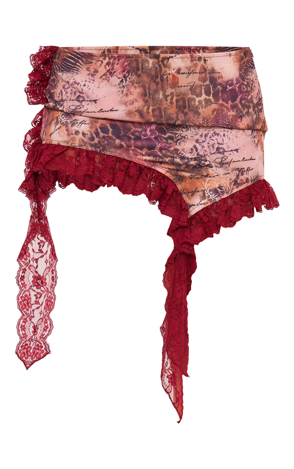 Cherry Red Leopard Print Lace Trim Mini Skirt