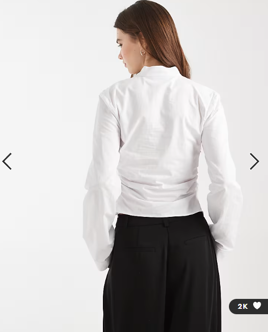 ASOS DESIGN mandarin collar cinch fitted shirt in white