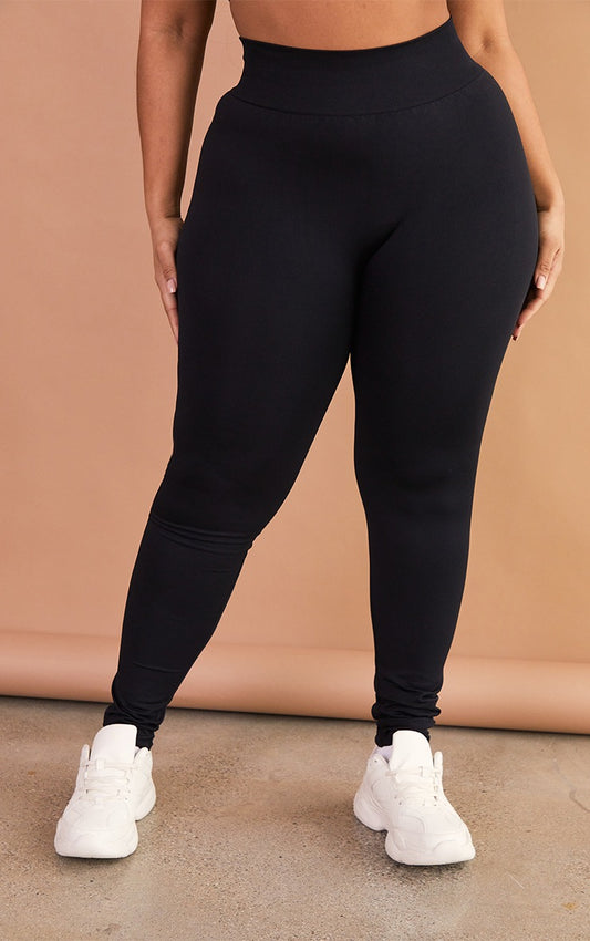 PLUS BLACK SEAMLESS HIGH WAIST GYM LEGGINGS