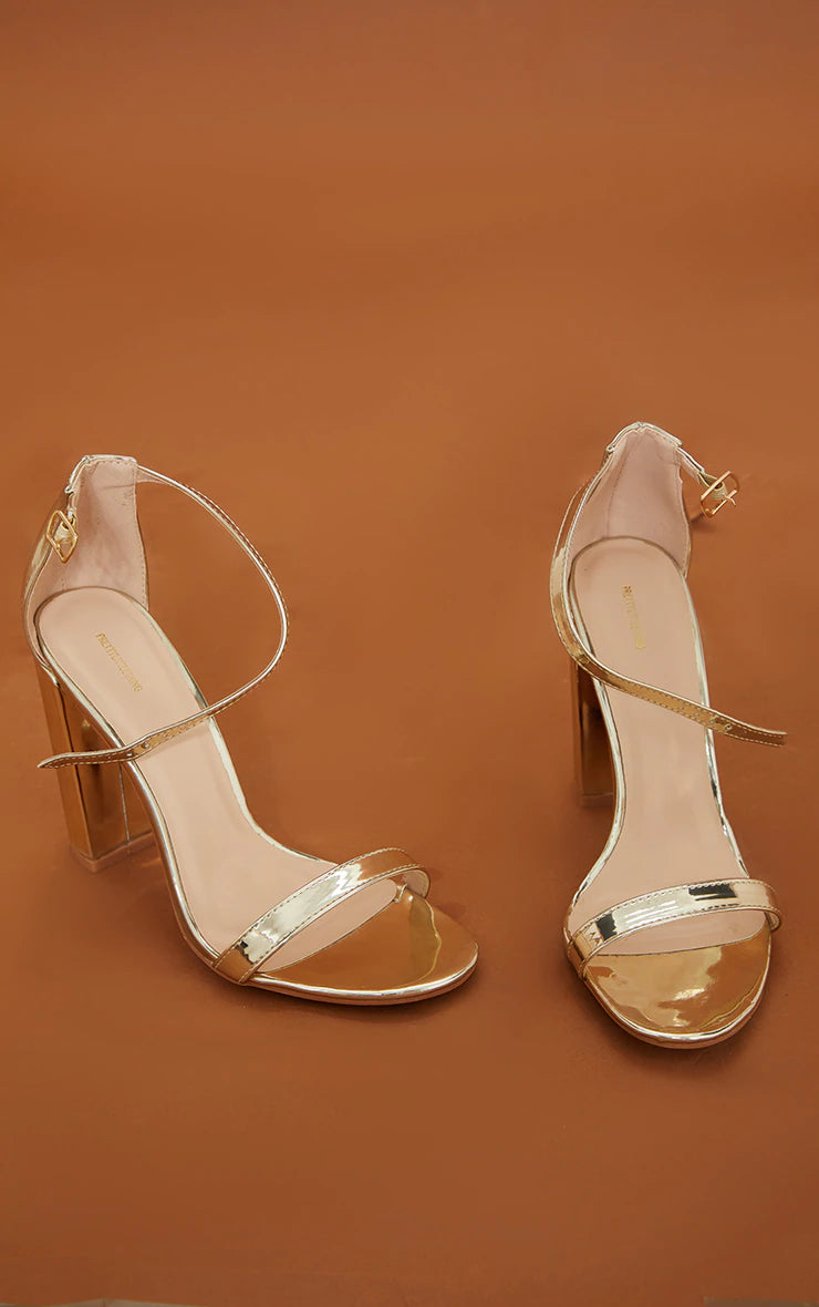 May Gold Block Heeled Sandal