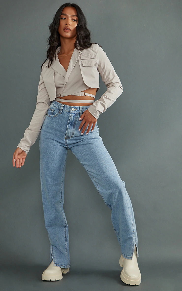 Petite Light Wash Split Hem Jeans